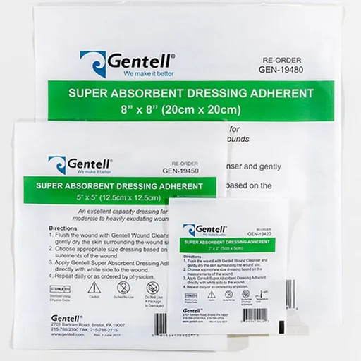 Gentell Super Absorbent Adherent Dressing, 5" x 5"