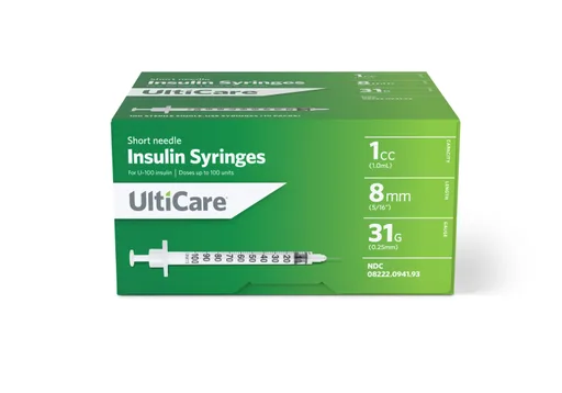 Ultimed UltiCare Short Needle Insulin Syringe 1cc, 31G x 5/16" Needle