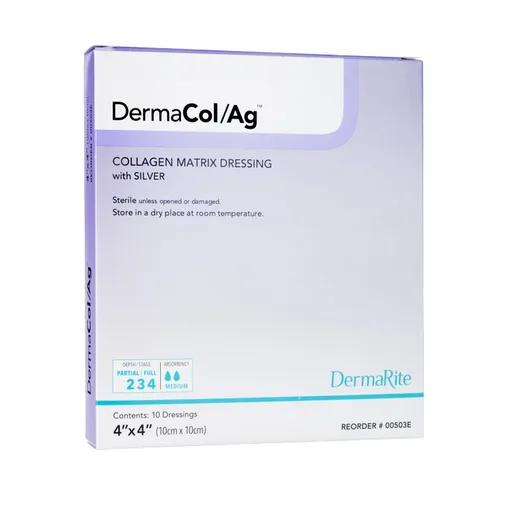 Dermarite DermaCol/Ag Collagen Matrix Wound Dressing with Silver, 4" x 4"