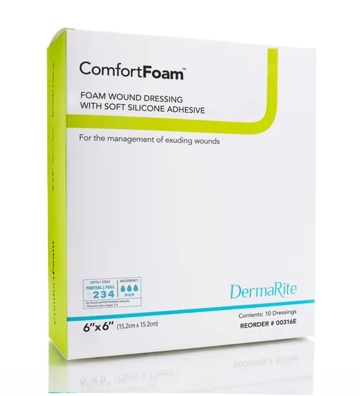 ComfortFoam Self-Adherent Soft Silicone Foam Dressing, Non-Border 6" x 6"
