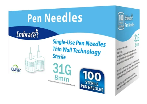Embrace Pen Needles, 31G, 8mm, 100 ct