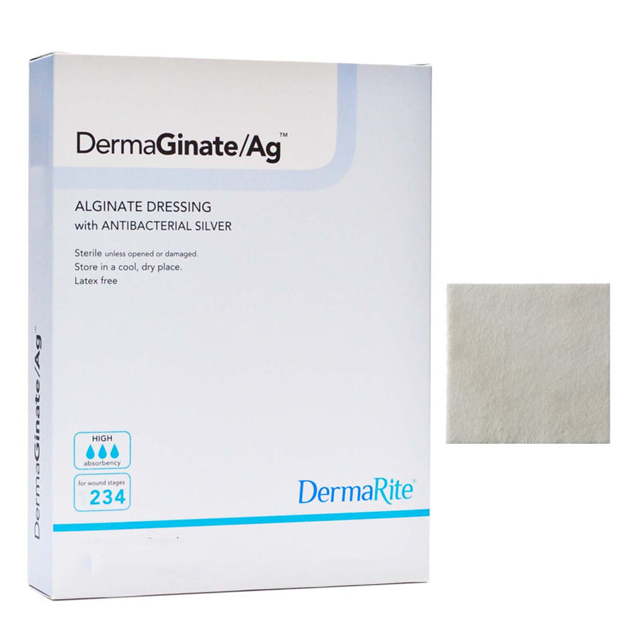Dermarite DermaGinate Ag Alginate Wound Dressing, with Antibacterial Silver, 4" x 8"
