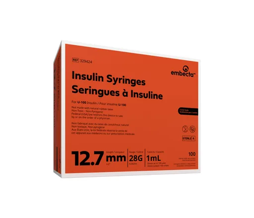 Micro-Fine™ U-100 Insulin Syringe with Needle, 28G x 1/2" 1cc Volume