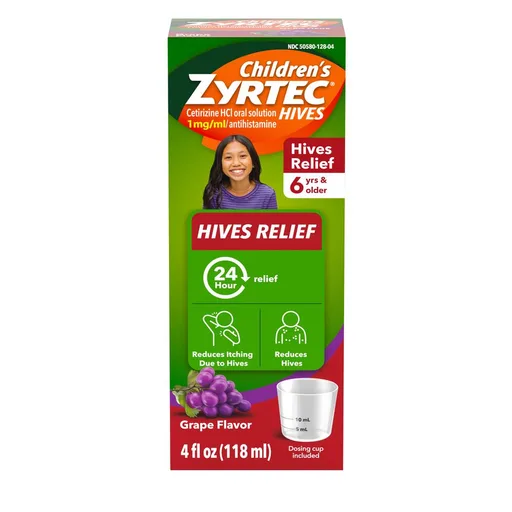 Children's Zyrtec Hives Relief Dye-Free, Sugar-Free, Liquid Grape, 4 oz