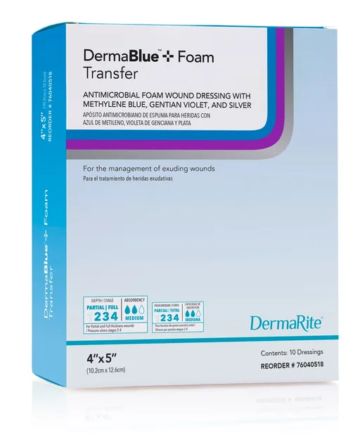 Dermablue+ Foam Wound Dressing 4" X 5" x 1/4"
