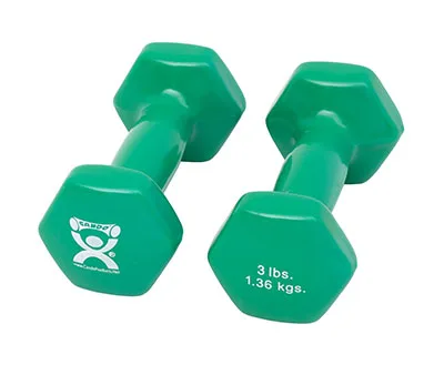 CanDo Vinyl-Coated Iron Dumbbell, Green, 3 Lb, 1 Pair