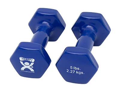 CanDo Vinyl-Coated Iron Dumbbell, Blue, 5 Lb, 1 Pair