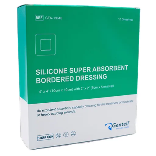 Gentell Silicone Super Absorbent Bordered Dressing, 4" x 4"