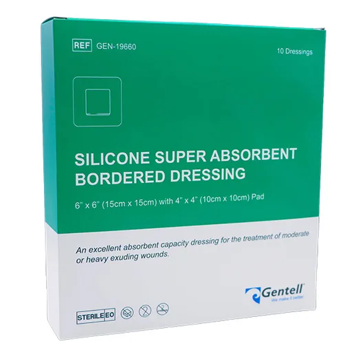 Gentell Silicone Super Absorbent Bordered Dressing, 6" x 6"
