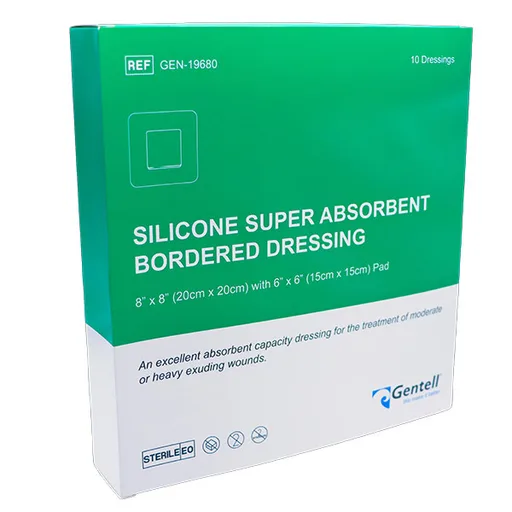 Gentell Silicone Super Absorbent Bordered Dressing, 8" x 8"